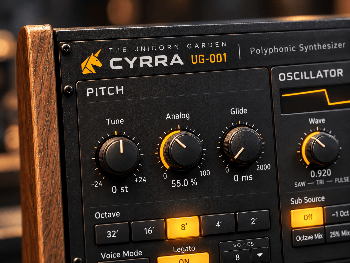 Detailed CYRRA synthesizer control surface